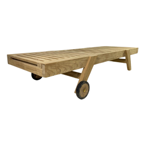 Bali Teak Outdoor Chaise Lounge <b>Chair</b> <b>with</b> <b>Wheels</b> and Tray Adjustable Wooden Sun Lounger for Hotel & Villa Use - Product Image 1