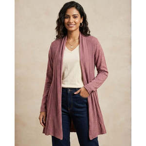 Chal de punto largo de lana morado para invierno, de secado rápido, grueso, informal, estilo urbano, para mujer, con frente abierto - Product Image 2