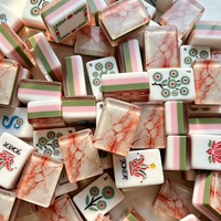 Jeu de Mahjong américain en acrylique transparent, tuiles de Mahjong florales, dos en marbre rose, jeu de table pour 4 joueurs, pour adultes, famille, fête, cadeau