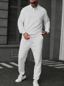 Ensemble deux pièces pour homme, streetwear élégant, printemps automne, décontracté, couleur unie, texture, polo et pantalon, costumes pour homme - Product Image 2