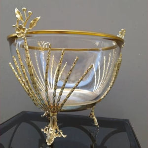 Frutero de vidrio con soporte para el hogar, Hotel y restaurante, utensilios de cocina, dátiles, frutas secas, cuencos de vidrio de Color dorado, cuencos para servir alimentos - Product Image 1