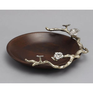 Cuenco de madera para servir, diseño de hoja de Metal dorado, frutas y ensaladas cuenco para servir, diseño antiguo, decoración del hogar, accesorio de comedor - Product Image 2