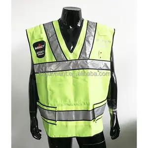 Aangepaste Bouw Beveiliging Hoge Zichtbaarheid Fluo Lime Groen Geweven Werk Reflecterende Veiligheid Vest Met Padding
