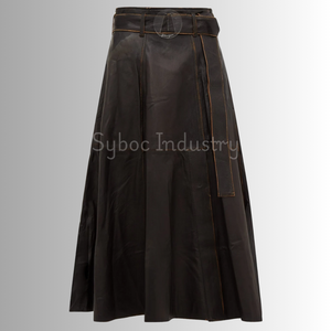 Falda de media pantorrilla Mujer Nuevo estilo plateado Falda larga de cuero de oveja genuino para niñas - Product Image 5