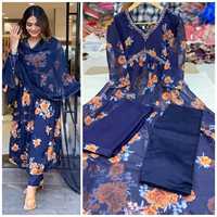 Top Georgette pur imprimé avec broderie et miroir travail et belle coupe avec intérieur en Choli robe prête à l'emploi vêtements décontractés