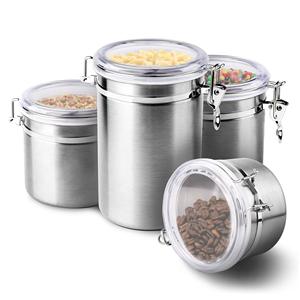 <b>set</b> of 3 pieces Stainless Steel <b>Canister</b> <b>set</b> with clear acrylic lid For home kitchen restaurant in wholesale - Product Image 2