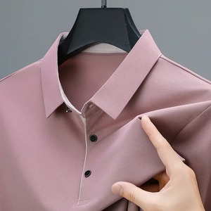 Estilo cómodo Transpirable Hombres Nuevo Marrón Polo de manga corta Camiseta de solapa de mediana edad Color sólido Business Casual - Product Image 6