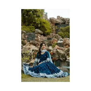Vestido Anarkali con Bordado de Hilo y Lentejuelas, Vestidos de Noche para Fiesta - Product Image 6