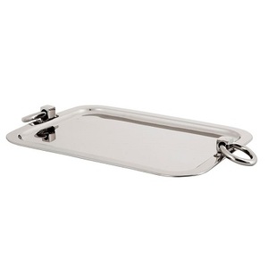 Bandeja DE SERVICIO DE Metal con acabado de plata Rectangular recién llegada, bandeja de servicio de Hotel de restaurante decorativa hecha a mano con asas laterales - Product Image 4