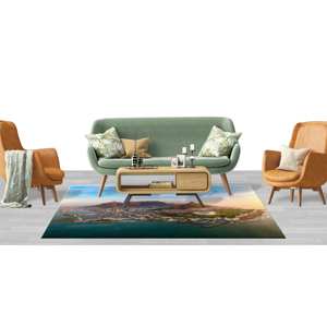 Tapis imprimé paysage urbain coloré - Design Montagne de Table Afrique du Sud, tapis en chenille - Product Image 4