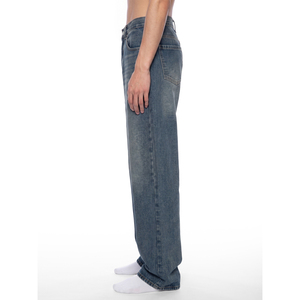 Jeans de Mezclilla para Hombre, Estilo Vintage, Corte Recto, con Parches Bordados y Detalles de Cristal, Corte Holgado, Estilo Hip Hop para Invierno - Product Image 4