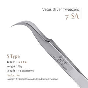 Pince à épiler Vetus 7-SA en acier inoxydable argenté en forme de S, courbée pour volume, avec pointes en fibre et pointe fine pour maquillage des yeux de précision - Product Image 2