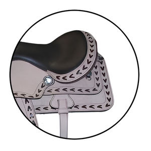 Ensemble de selle occidentale faite à la main en cuir véritable usiné comprenant une bride synthétique pour les courses de barils d'équitation - Product Image 5