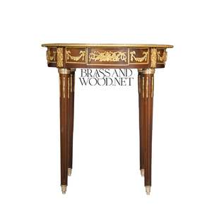 โต๊ะข้างทรงกลมหรูหราพร้อมท็อปวีเนียร์ไม้ลายสวย และตกแต่งด้วยอะลูมิเนียมทองเหลืองลายประณีต สำหรับตกแต่งห้องสไตล์คลาสสิก - Product Image 2