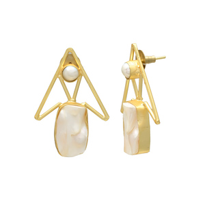 Pendientes de Perlas Naturales de Agua Dulce Color Blanco Ostra, Chapados en Oro de 24K, Sin Níquel, Latón, Hechos a Mano, Estilo Vintage, Cristianos, para Mujer, Boda - Product Image 2