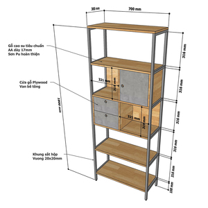 KS68170 Living Room Decorative Shelf with Drawers Rubber Wood and Iron Frame Standing Type Installation - Product Image 6