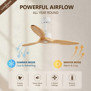 Ventilateur de plafond en bois massif à 3 pales de 60 pouces, sans lumière, télécommande, moteur DC, pour salon, chambre à coucher, grande pièce - Product Image 2