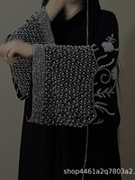 Eid Ramadan - Parfait pour les célébrations de l'Eid, élégant ensemble de 2 pièces en broderie de perles noires, robe musulmane ample à manches longues, hijab abaya