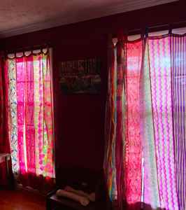 Cortinas de seda Sari indio Vintage multicolor hechas a mano, elegantes cortinas con estampado Floral, cenefas para decoración moderna del hogar, cuerda - Product Image 2