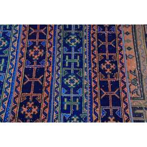 Alfombra Turca, Alfombra de Pasillo de 2.8x10.7 pies, Alfombra Vintage Azul de Lana del Suroeste - Product Image 4