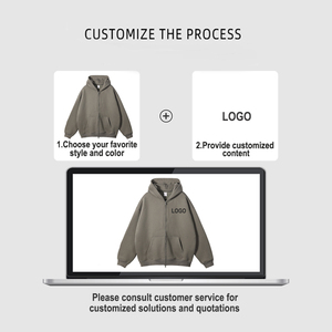 Venta al por mayor Unisex Fleece Zip-Up Hoodie 250 Gsm Solid Zipper Regular Oversized Clothing Print French Terry Crop Essentials - Product Image 6