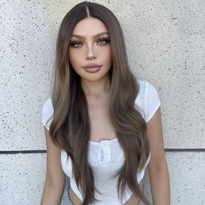 Molly-DWY for Ombre T-Part Synthetic <b>Wig</b> Transparent <b>Lace</b> Front Brown Blonde Tresses with Wavy Style - Product Image 4