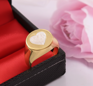 Anillo de sello de corazón esmaltado ajustable de Plata de Ley 925 para boda de fiesta - Product Image 5