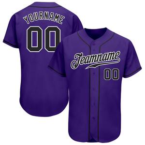 Camiseta de béisbol auténtica en blanco y negro morado personalizada - Product Image 1