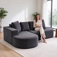 Zeitgenössisches Cord-Sofa mit Vakuumkomprimierter Verpackung, Graues Modulares Ecksofa für Einfachen Versand