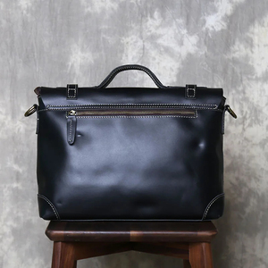 Classic Cowhide Leather Laptop Messenger Shoulder Bag Durable Office Use Black Zipper Closure Protective Korean - Product Image 2