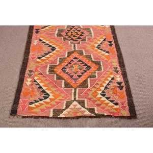 Turkish Rug, 3.3x8.2 ft Area Rug, <b>Red</b> Orange Kilim <b>Wool</b> Rug - Product Image 5