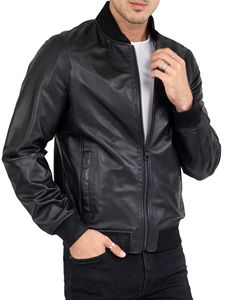 Veste zippée d'hiver en cuir véritable personnalisée directe d'usine pour hommes Veste de rue principale pour hommes - Product Image 5