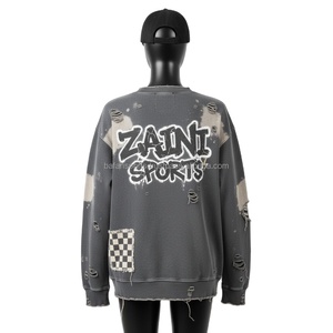 Sweat-shirt oversize en tissu délavé en coton polaire de couleur grise avec logo personnalisé imprimé bouffant Sweatshirts respirants pour femmes - Product Image 6