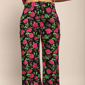 Elegante pantalón relajado con estampado Floral Multicolor, 2 bolsillos, cómodo, moderno, de gran tamaño, hasta el suelo, pantalones tejidos, decoración con botones - Product Image 1