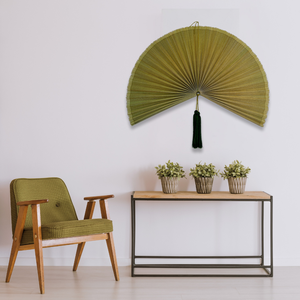 งานแฮนด์เมดทอพัดไม้ไผ่สีเขียวขนาดใหญ่แขวนหัวเตียงพัดไม้ไผ่ตกแต่งผนังศิลปะสำหรับตกแต่งบ้านของขวัญของที่ระลึกจากเวียดนาม - Product Image 1