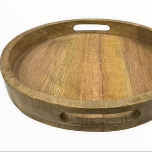 Bandeja para servir de madera sin pulir hecha a mano, manijas recortadas, Raayan International, diseño personalizado para aniversario - Product Image 1