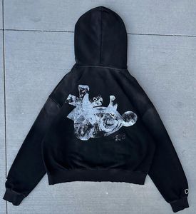 Streetwear Sweat à capuche en coton éponge française délavé à l'acide Vintage Logo personnalisé Sun Faded Stone Wash Distressed Hoodies - Product Image 4