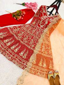 Robe de travail Anarkali entièrement cousue brodée avec fond contrasté Dupatta et costume au meilleur prix - Product Image 3