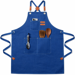 Tablier classique bleu en toile sans manches avec plusieurs poches, robuste et réutilisable pour le nettoyage - Product Image 1