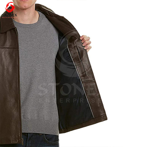 Veste en cuir pour homme de haute qualité, prix de gros, col montant personnalisé, fermeture éclair, pour l'hiver et la rue - Product Image 2