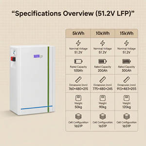 Système d'énergie solaire domestique 48V 200AH 10KW avec batterie Lifepo4 murale CAN IP65 BMS intelligent 51.2V pour stockage de batterie 10kwh - Product Image 2