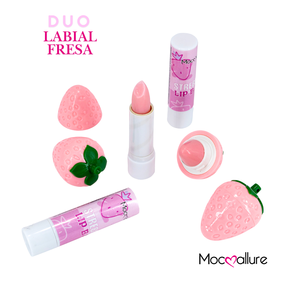 Lot de 12 pièces - Mocoallure Labial Fresa Dúo 2 en 1 - Rouge à lèvres mat et gloss hydratant - Design Kawaii avec parfum - Vente en gros - Product Image 3