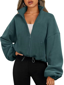 Vestes en polaire pour femmes, sweat-shirts oversize à fermeture éclair, vêtements d'hiver, manches longues, crop top en sherpa, tenues d'automne, mode - Product Image 3