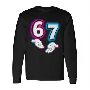 T-Shirt a Maniche Lunghe Six Seven 67 Meme Glowing Hands, Design Personalizzabile Promozionale - Product Image 2