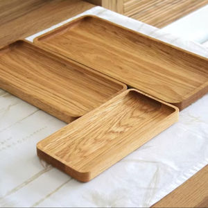 Bandeja de servicio decorativa rectangular artesanal de madera maciza auténtica Natural moderna para postres de frutas y uso de café - Product Image 1