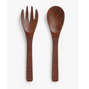 Ensemble de service à salade en bois d'acacia marron fait à la main avec poignée en forme de spirale 100% fait à la main en INDE accessoires de cuisine - Product Image 6