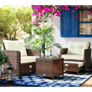 Pamapic 5-piece beige <b>wicker</b> patio <b>furniture</b> set with coffee table and ottoman for <b>outdoor</b> use. - Product Image 3