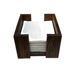 Solid Wood Flat Napkin Holder – Square Paper Napkin <b>Caddy</b> Tray with Open Cutout Sides for Kitchen Countertop & Dining <b>Table</b> - Product Image 1