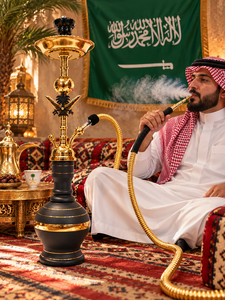 Cachimba de Lujo Inspirada en Arabia Saudita – Cachimba Personalizada en Dorado y Negro con Palmera y Dos Espadas Cruzadas - Product Image 6