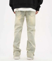 Jean en denim patchwork Stitchmode jaune délavé, taille mi-haute, doublé polaire, coupe bootcut vintage, ample et décontracté, fermeture éclair à la cheville, séchage rapide